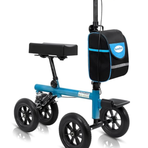 KosmoCare Deluxe Knee Walker | Height Adjustable Crutch Alternative for Broken Leg, Foot & Ankle Injury | Steerable Folding Knee Scooter with Brakes, Suspension & 25cm Wheels – Blue